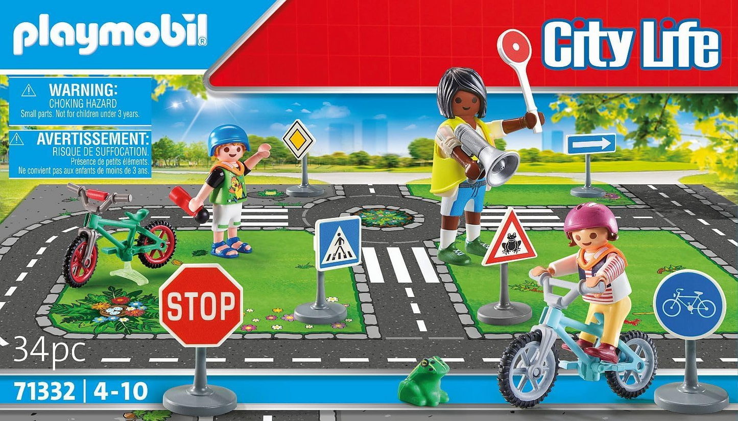 Playmobil  71332 City Life Educação sobre trânsito, percurso de bicicleta, sinais de trânsito para crianças de 4 anos ou mais