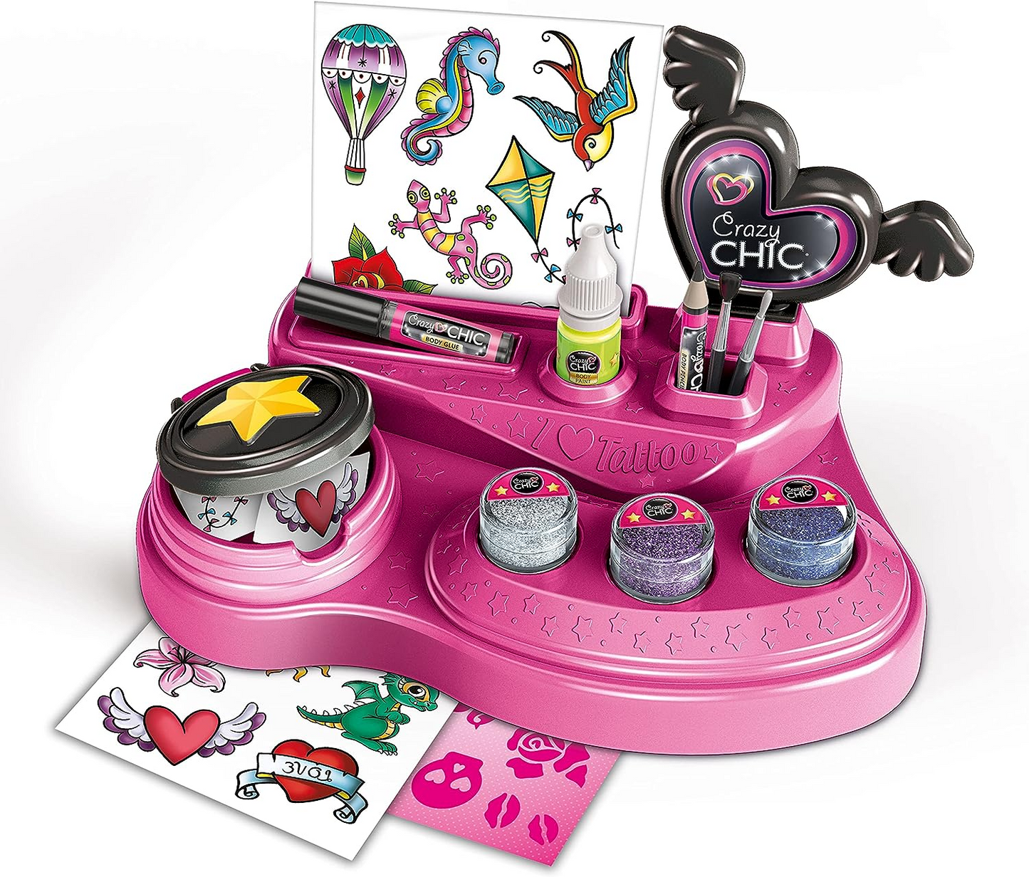 Clementoni 18733 Chic-Crazy Art and Craft, presente para meninas de 6 anos, kit para crianças, tatuagens temporárias, brinquedos criativos, multicoloridos