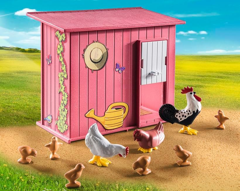 Playmobil 71308 Country Hen House, uma família colorida de galinhas para sua fazenda - galinheiro com galo, galinhas e pintinhos, encenação divertida e imaginativa, conjuntos de jogos adequados para crianças de 4 anos ou mais