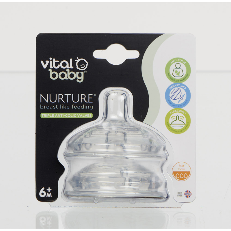 Vital Baby Tetina de amamentação NURTURE de fluxo rápido 2Pk