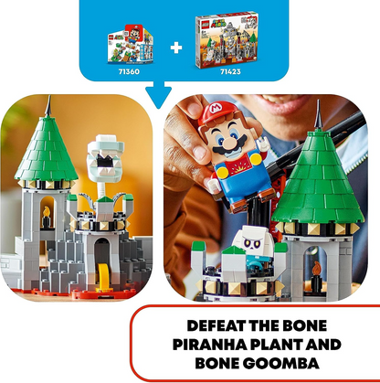 LEGO 71423 Super Mario Dry Bowser Castle Battle Expansion Set com 5 personagens, incluindo Purple Toad, Bone Piranha Plant e Goomba Figures, brinquedo montável para crianças, meninos, meninas com mais de 8 anos