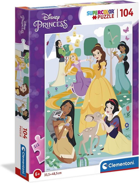 Clementoni 25736 Disney Princesas Puzzle 104pcs Princess Supercolor Princess-104 Peças-Quebra-cabeça para crianças de 6 anos, Multicolor, Médio