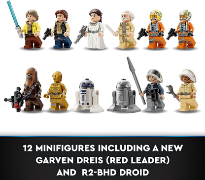 LEGO  75365 Star Wars: A New Hope Yavin 4 Rebel Base Set com 10 Minifiguras incluindo Luke Skywalker, Princesa Leia, Chewbacca, mais 2 Droid Figures, Y-Wing Starfighter e Command Room