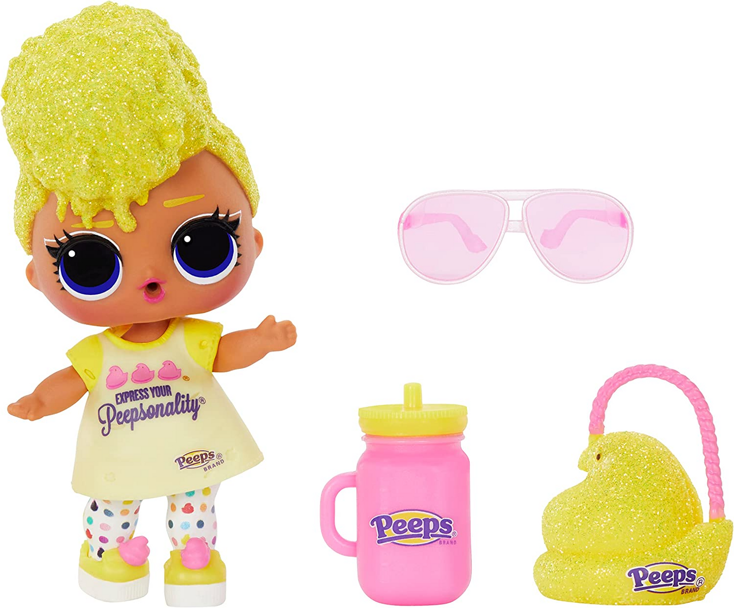 Jajaja ¡Sorpresa! Loves Mini Sweets Peeps - Tough Chick - Edición limitada con temática primaveral - Muñeca coleccionable con 7 sorpresas - Para niñas, niños y coleccionistas a partir de 4 años