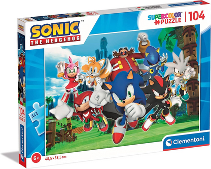 Clementoni 27159 Sonic Supercolor Sonic-104 Piezas-Rompecabezas para niños de 6 años-Hecho en Italia, Multicolor