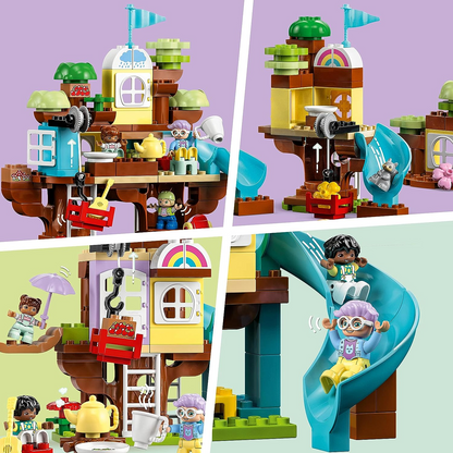 LEGO  10993 DUPLO Casa na árvore 3 em 1, brinquedo de construção para crianças a partir de 3 anos, meninas e meninos com 4 figuras de família, animais, tijolos e um escorregador, atividades de aprendizagem