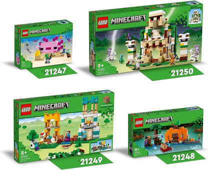 LEGO 21249 Minecraft The Crafting Box 4.0, Playset 2 em 1; Construa River Towers ou Cat Cottage, com Alex, Steve, Creeper e Zombie Mobs Figures, Action Toys for Kids, Boys, Girls