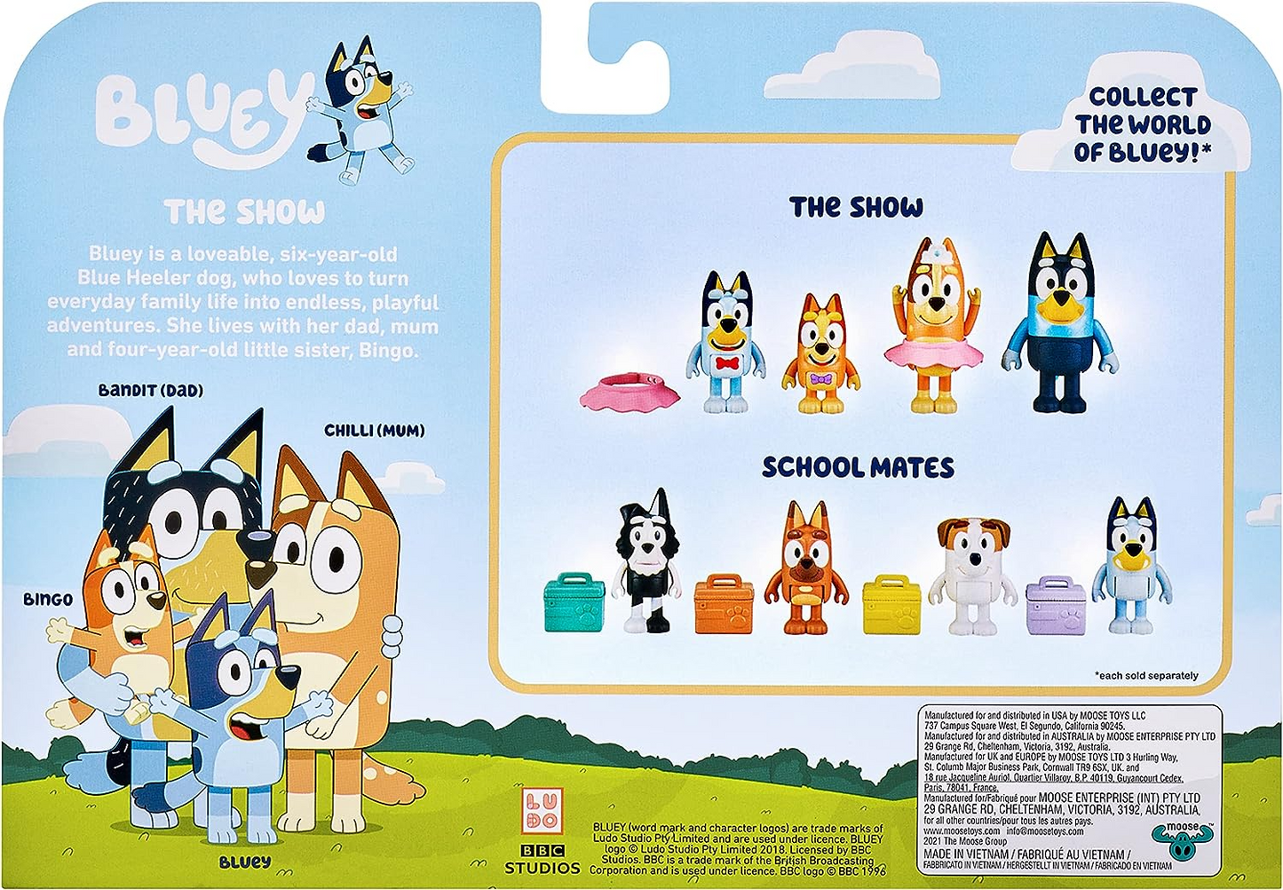 Bluey Pacote de 4 colegas de escola; Figuras de ação colecionáveis oficiais do Bluey de 2,5 a 3 polegadas, incluindo Jack, Pretzel e Mackenzie com seus próprios acessórios para lancheira