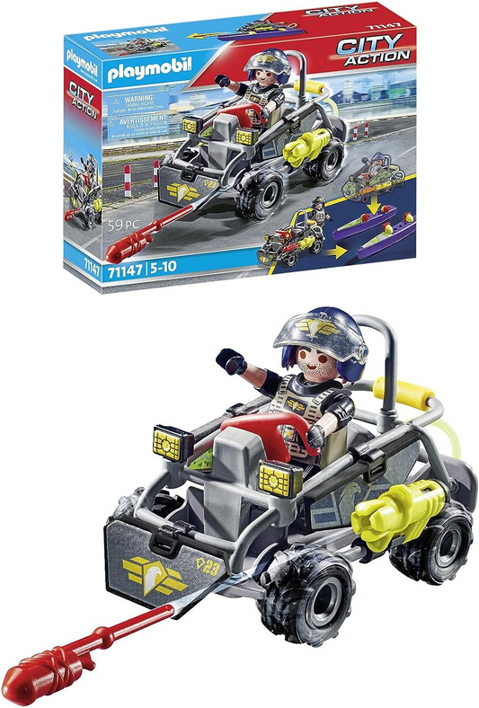 Playmobil 71147 City Action Quad táctico multiterreno, lancha rápida SWAT convertible, juego de rol divertido e imaginativo, juego adecuado para niños a partir de 5 años