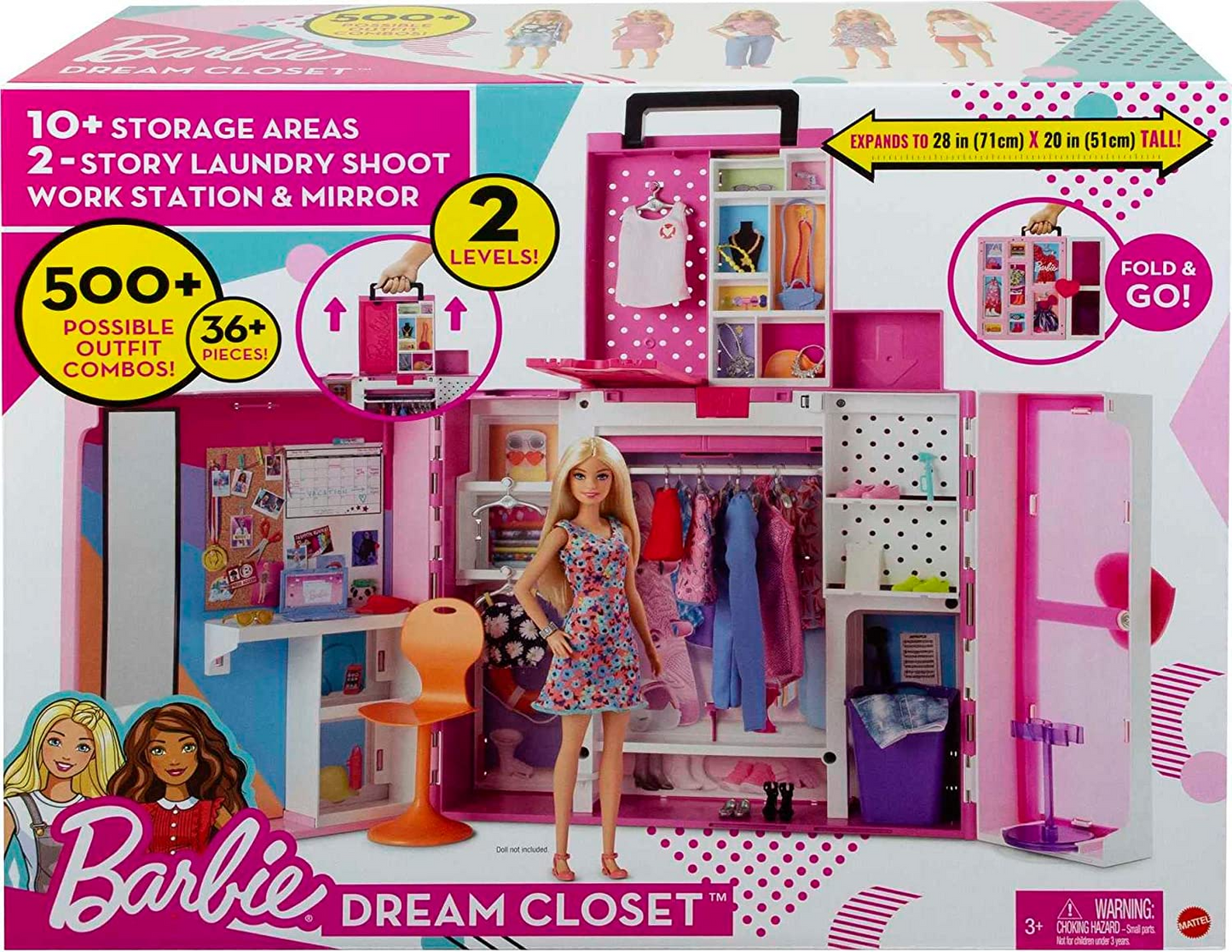 Barbie Closet playset com mais de 35 acessórios, 5 looks completos, po