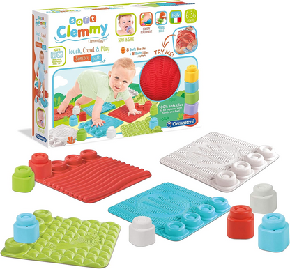 Clementoni 17689 Pelota sensorial Pelota Touch &amp; Play - con 5 Clemmy, bloques de construcción suaves para niños pequeños de 6 meses, lavable, fabricado en Italia, individual, multicolor, M