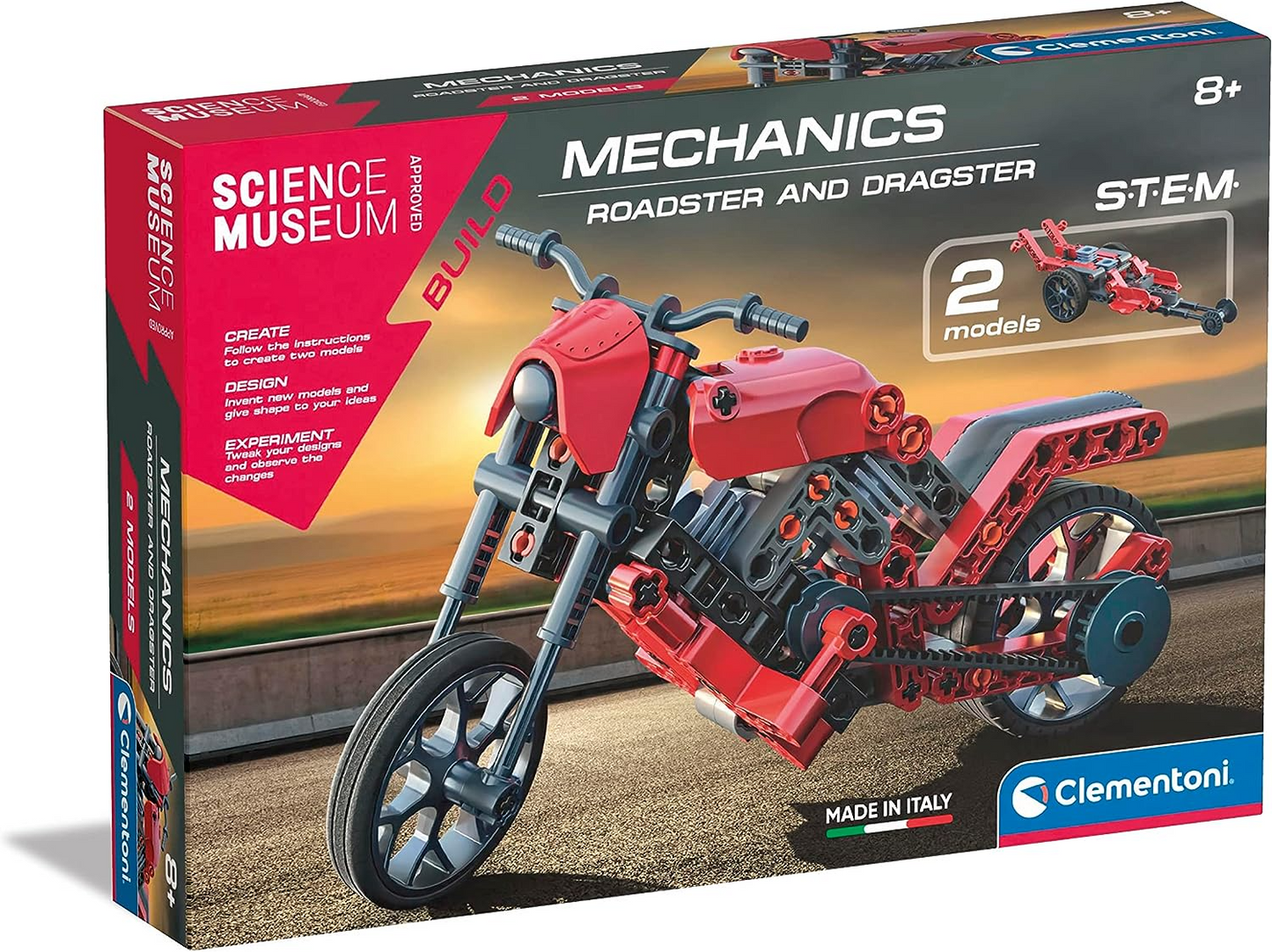 Clementoni 61382 Science Museum Mechanics-Juego de construcción de buggy y cuádruple, kit de ciencia para niños de 8 años, juguetes STEM, versión en inglés, fabricado en Italia, multicolor