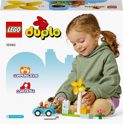 LEGO 10985 DUPLO Town Turbina Eólica e Carro Elétrico para Crianças de 2 Anos ou mais, Meninos e Meninas, Brinquedos Educativos com Figuras, Playset de Vida Sustentável