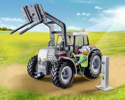 Playmobil Trator elétrico grande 71305 Country, um trator elétrico com teto que pode ser aberto e estação de carregamento eletrônico, dramatização divertida e imaginativa, conjuntos de jogos adequados para crianças de 4 anos ou mais