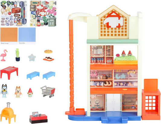 Bluey Playset de compras Hammerbarn, 4 níveis, playset de 22" de altura com elevador funcional e retorno do carrinho, incluindo luzes e mais de 45 sons