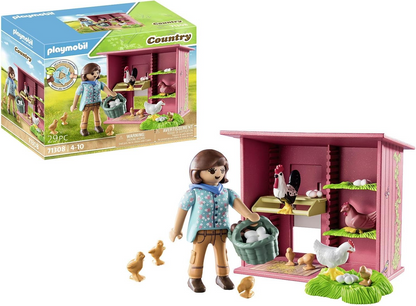 Playmobil 71308 Country Hen House, uma família colorida de galinhas para sua fazenda - galinheiro com galo, galinhas e pintinhos, encenação divertida e imaginativa, conjuntos de jogos adequados para crianças de 4 anos ou mais