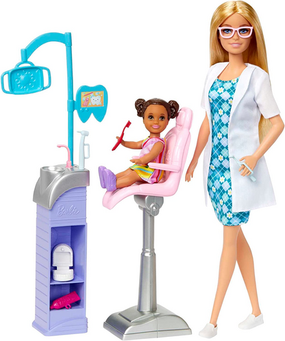 Barbie Baby Doctor Playset con muñeca rubia, 2 muñecas infantiles, mesa de examen y accesorios, estetoscopio, gráfico y teléfono celular para mayores de 3 años, GKH23, verde