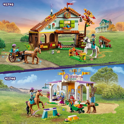 LEGO 41746 Conjunto de estábulos para pôneis de treinamento de cavalos Friends com 2 cavalos de brinquedo, minibonecas Aliya e Mia, presente para cuidar de animais para crianças, meninas e meninos com mais de 4 anos