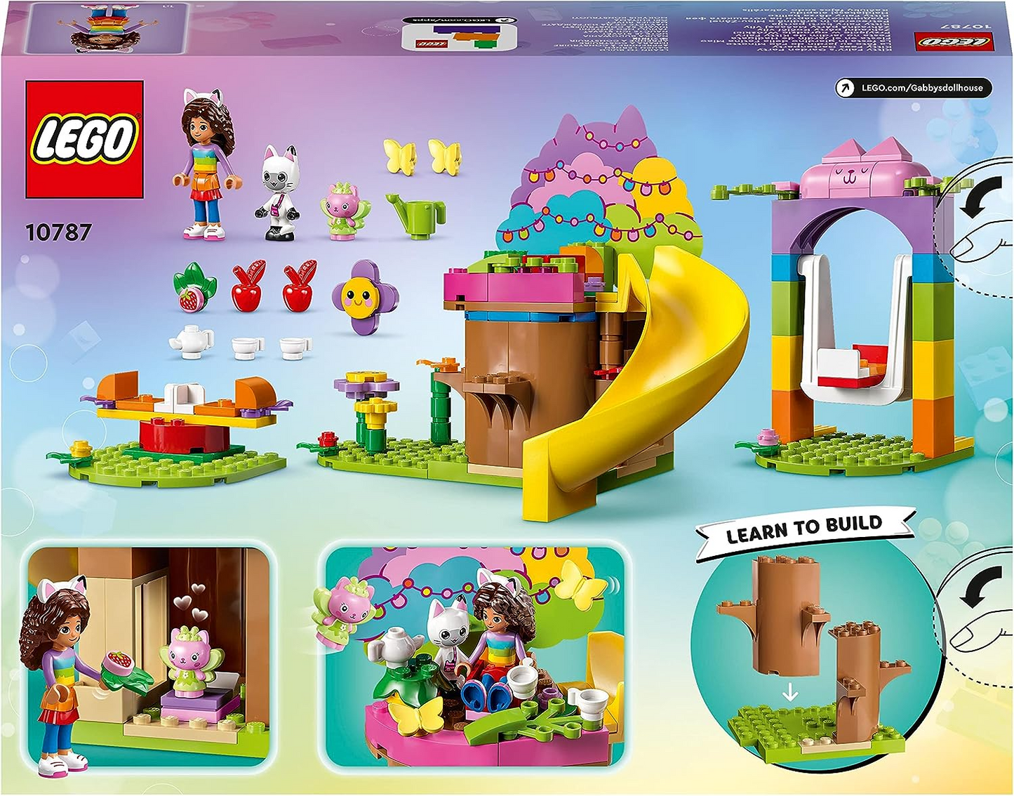 LEGO 10787 Gabby's Dollhouse Kitty Fairy's Garden Party Toy Playset com Gabby & Pandy Paws Figures plus Tree House, Swing, Slide & Roundabout, presente para meninas, meninos, crianças de 4 anos ou mais (pré-encomenda agora)