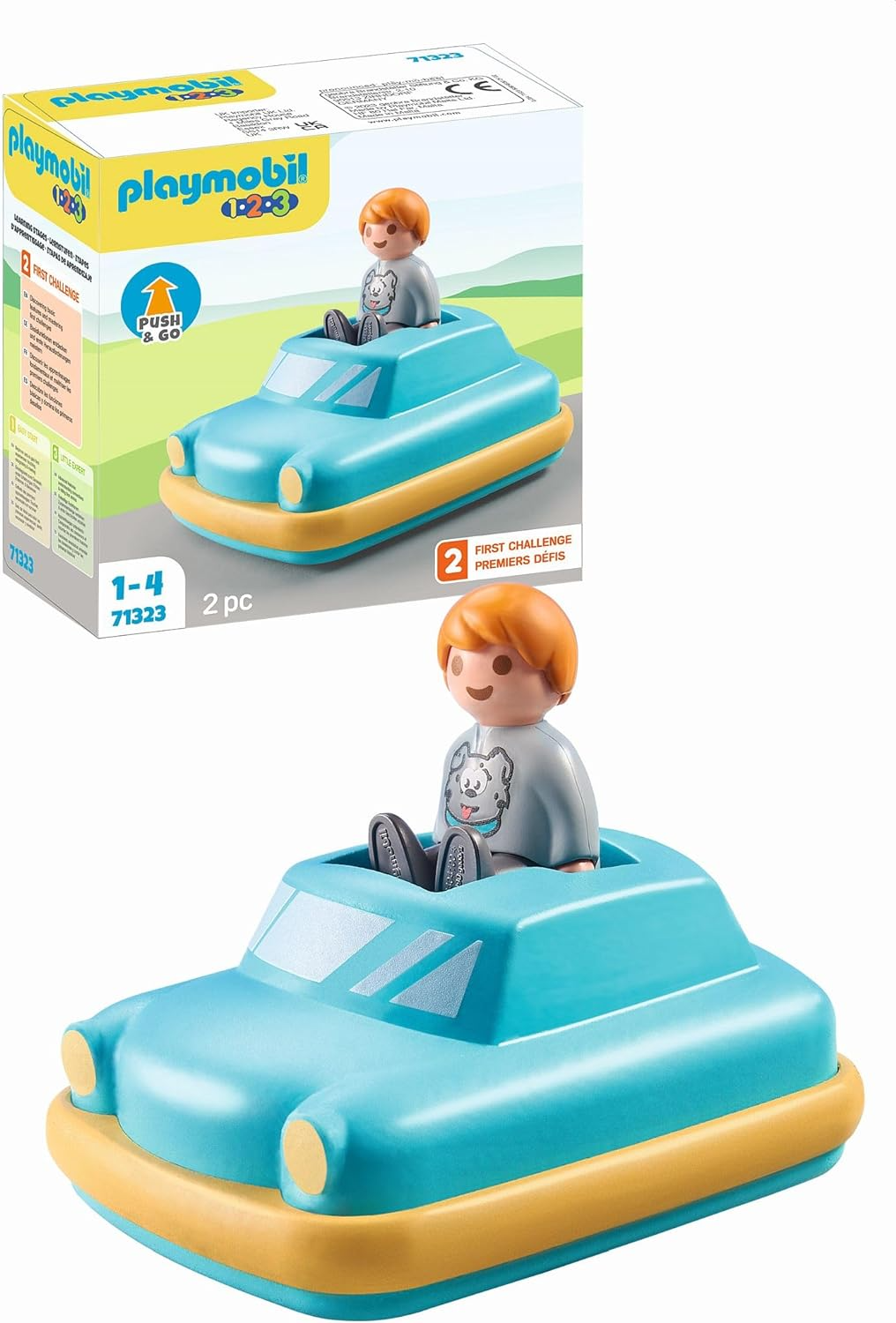 Playmobil  71323 1.2.3: Push & Go Car Carro de brinquedo interativo com motor de volante para crianças descobrirem funções básicas, conjuntos de jogos adequados para crianças de 12 meses ou mais