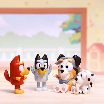 Bluey Pacote de 4 colegas de escola; Figuras de ação colecionáveis oficiais do Bluey de 2,5 a 3 polegadas, incluindo Jack, Pretzel e Mackenzie com seus próprios acessórios para lancheira