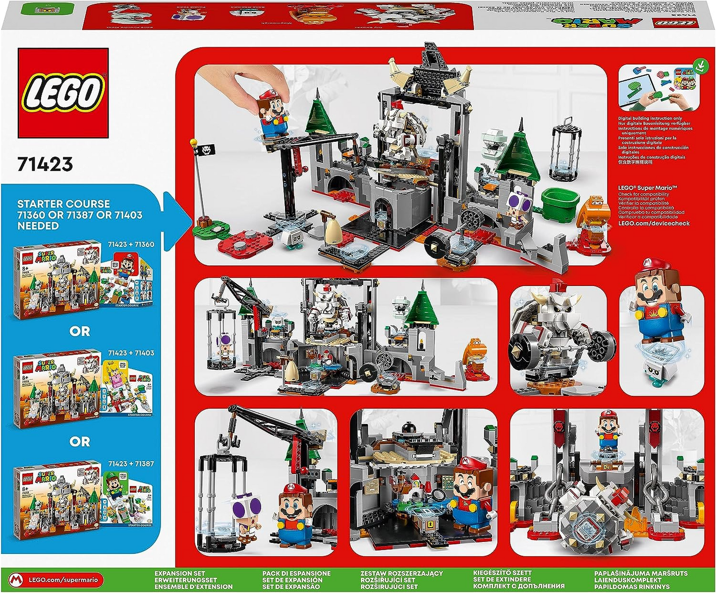 LEGO 71423 Super Mario Dry Bowser Castle Battle Expansion Set com 5 personagens, incluindo Purple Toad, Bone Piranha Plant e Goomba Figures, brinquedo montável para crianças, meninos, meninas com mais de 8 anos