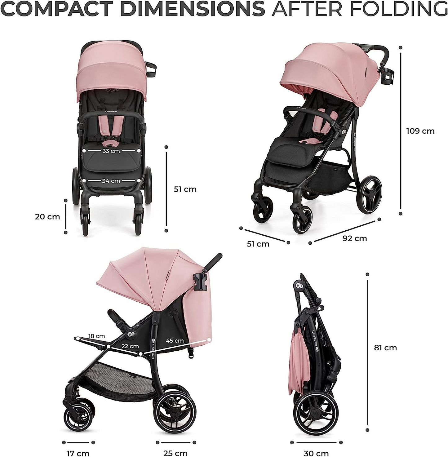 Kinderkraft Carrinho de passeio leve TRIG 2 desde o nascimento até 24 kg, carrinho de bebê, fácil de dobrar com uma mão, suspensão em todas as rodas, capô ajustável, posição horizontal, cinza