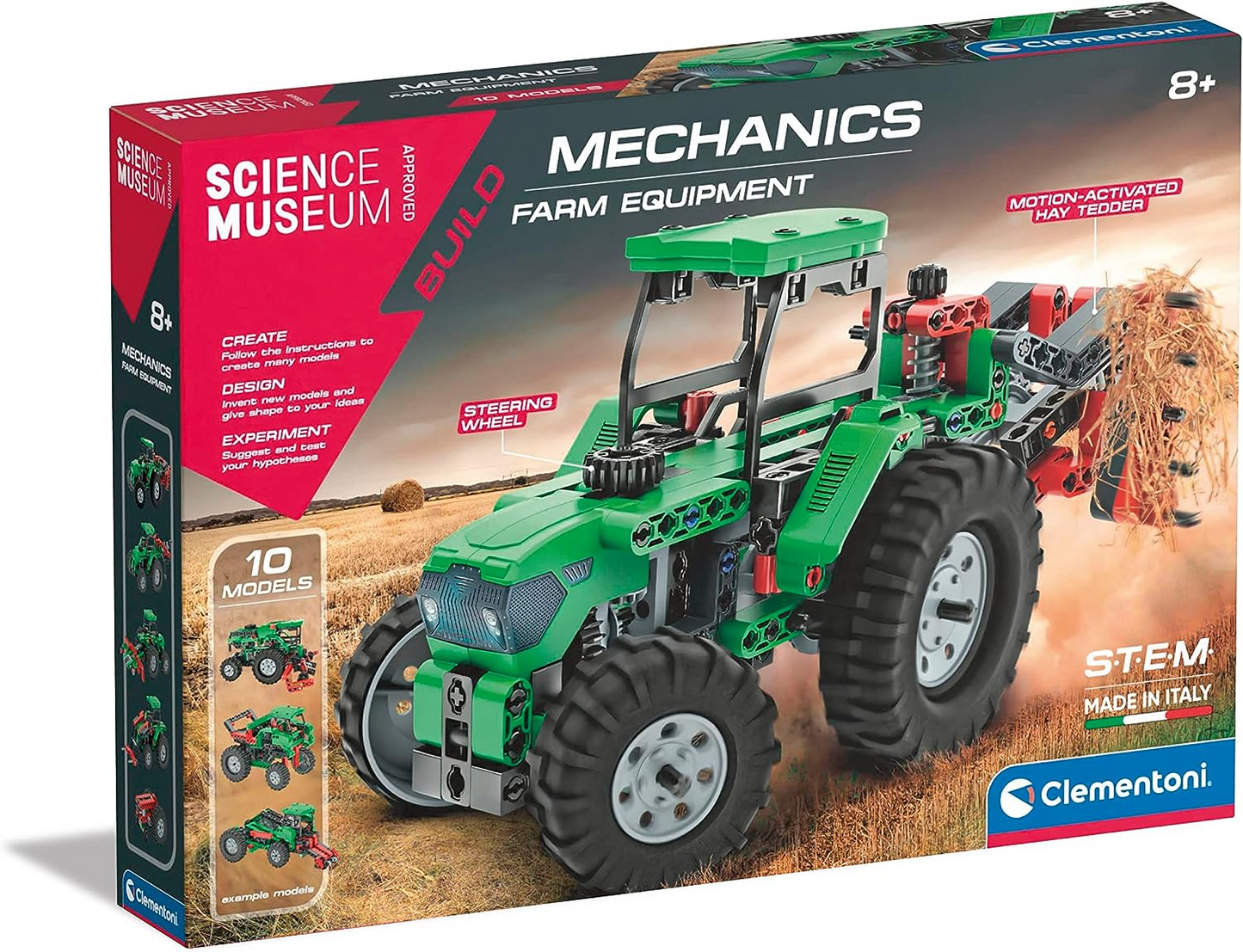 Clementoni 61375 Science Museum Juego de construcción de equipos mecánicos y agrícolas, kit de ciencia para niños a partir de 8 años, juguetes STEM, versión en inglés fabricado en Italia, multicolor