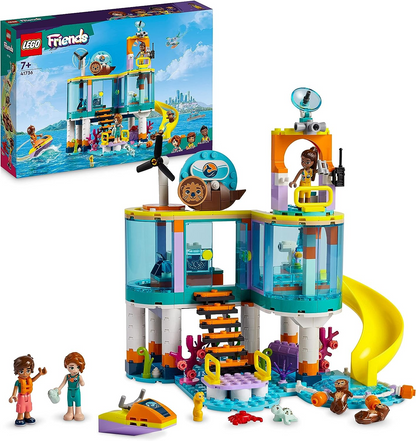 LEGO 41736 Friends Sea Rescue Center Vet Set para crianças com figuras de lontra, cavalo-marinho e tartaruga, brinquedo para cuidar de animais para meninas e meninos com mais de 7 anos