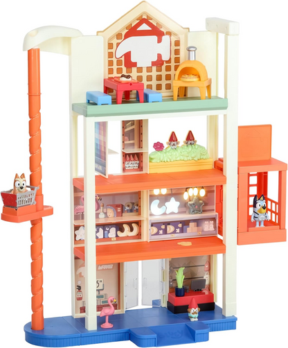 Bluey Playset de compras Hammerbarn, 4 níveis, playset de 22" de altura com elevador funcional e retorno do carrinho, incluindo luzes e mais de 45 sons