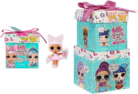 Jajaja ¡Sorpresa! Birthday Pop - Muñeca coleccionable de edición limitada con 8 sorpresas de confeti en caja de regalo - Incluye sorpresa de agua y confeti Pop Birthday Sisters LOL Surprise