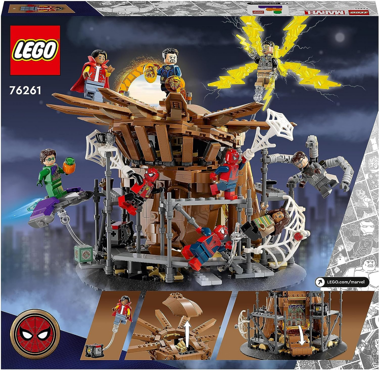 LEGO 76261 Marvel Spider-Man Final Battle Set, recriar Spider-Man: No Way Home Scene com 3 Peter Parkers, Green Goblin, Electro, Sandman, Ned, Doctor Strange e MJ Minifigures, modelo colecionável