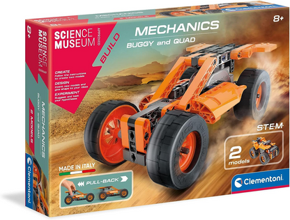 Clementoni 61382 Science Museum Mechanics-Juego de construcción de buggy y cuádruple, kit de ciencia para niños de 8 años, juguetes STEM, versión en inglés, fabricado en Italia, multicolor