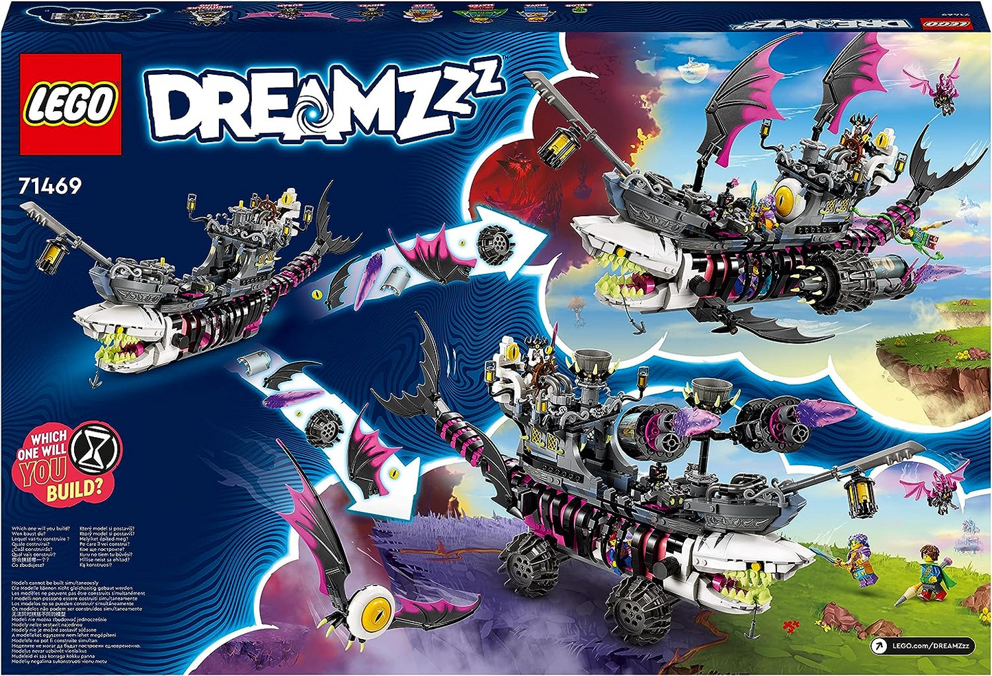 LEGO  71469 DREAMZzz Nightmare Shark Ship Set, Construa um Brinquedo de Navio Pirata de 2 Formas, Kit de Construção de Modelo de Barco dos Sonhos com Minifiguras Mateo, Izzie, Nova e Nightmare King, Brinquedos para Crianças, Meninas, Meninos