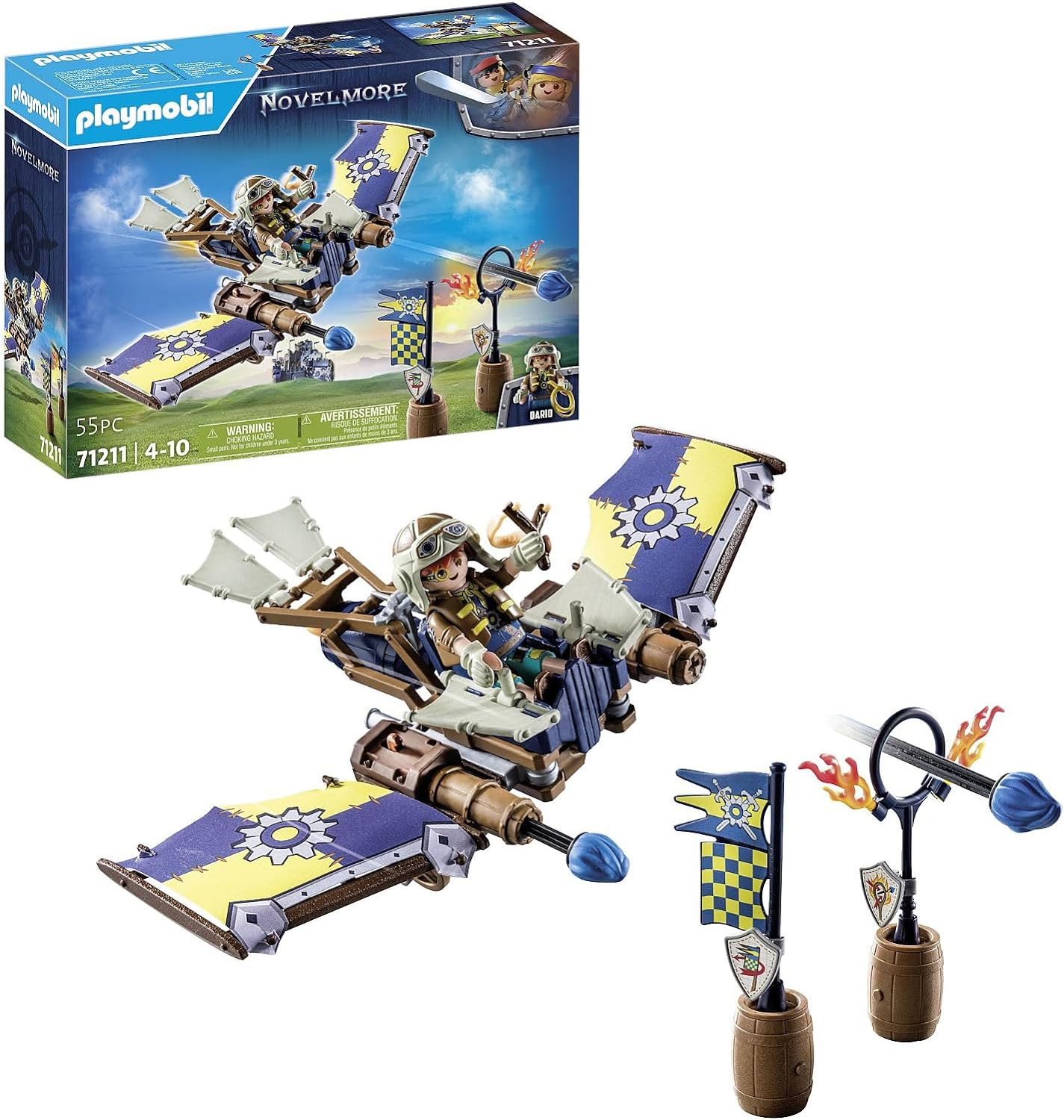 Playmobil 71211 Novelmore - Planador de Dario, planador voador com canhões de ferrolho, castelo medieval e brinquedo de cavaleiros, encenação divertida e imaginativa, conjunto de brinquedos adequado para crianças de 4 anos ou mais