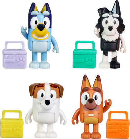 Bluey Pacote de 4 colegas de escola; Figuras de ação colecionáveis oficiais do Bluey de 2,5 a 3 polegadas, incluindo Jack, Pretzel e Mackenzie com seus próprios acessórios para lancheira