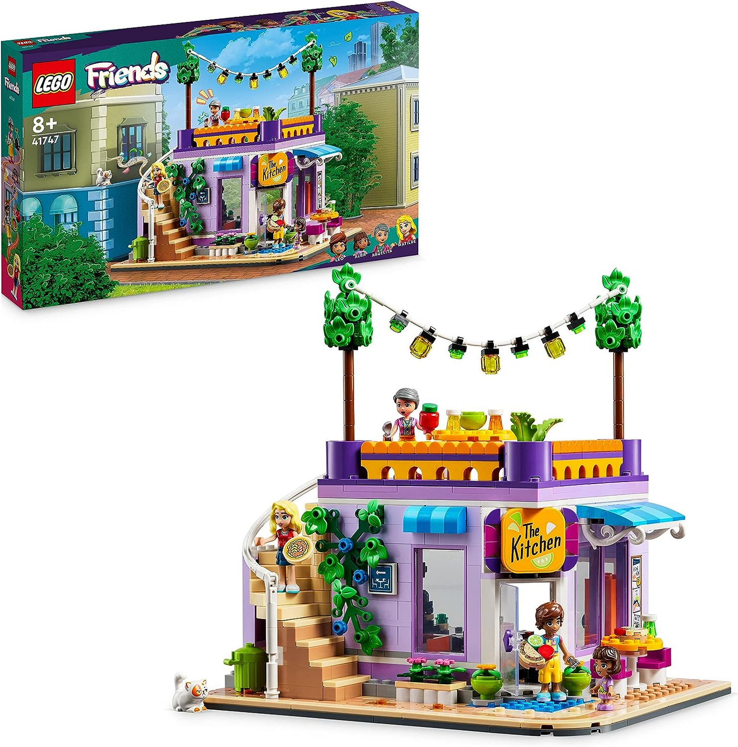 LEGO 41747 Conjunto de cozinha comunitária Friends Heartlake City com acessórios de cozinha de brinquedo, 3 minibonecas e figura de gato Pet Churro, pode ser combinado com o centro comunitário (41748)