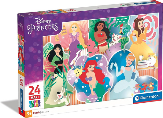 Clementoni 24232 Princesas Disney Maxi Puzzle 24pcs Princess Supercolor Princess-24 Peças-Quebra-Cabeças Crianças de 3 anos, Multicolor, Médio