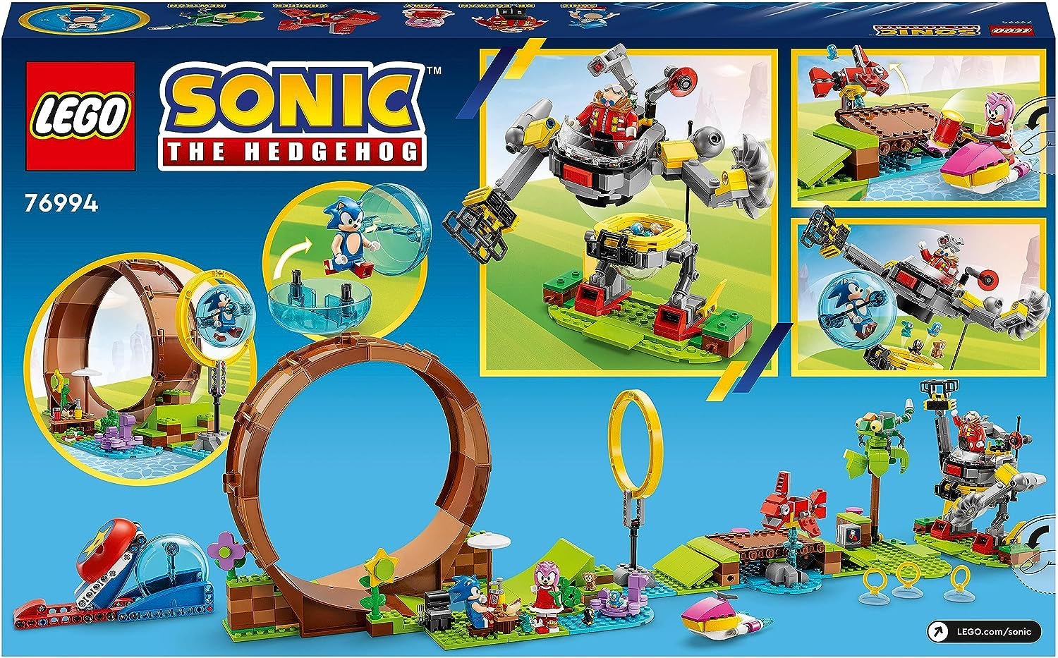 Lego-sonic o jogo ouriço, zona colina verde, desafio loop, construção de  brinquedo com 9 personagens