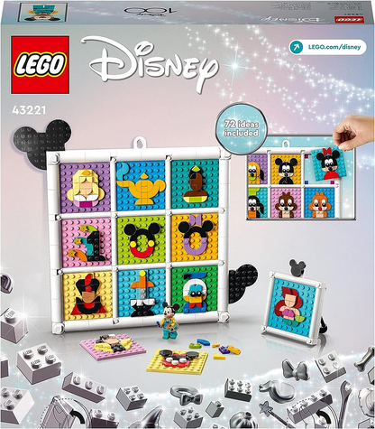 LEGO 43221 Disney 100 anos de ícones de animação da Disney, conjunto de arte de parede de personagens, 72 designs de mosaico divertidos para criar, inclui minifigura exclusiva do artista do Mickey Mouse, brinquedo para crianças