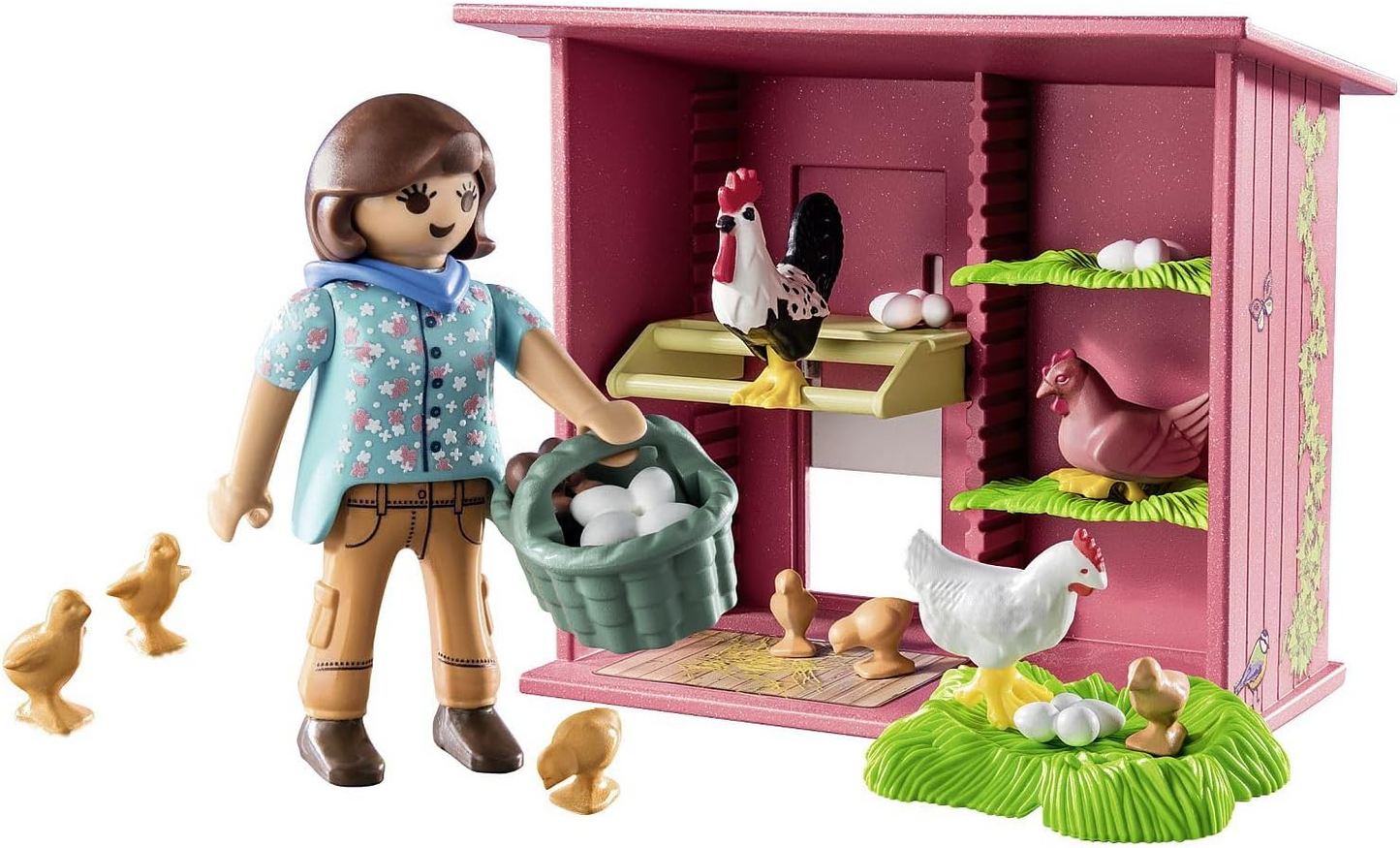 Playmobil 71308 Country Hen House, uma família colorida de galinhas para sua fazenda - galinheiro com galo, galinhas e pintinhos, encenação divertida e imaginativa, conjuntos de jogos adequados para crianças de 4 anos ou mais