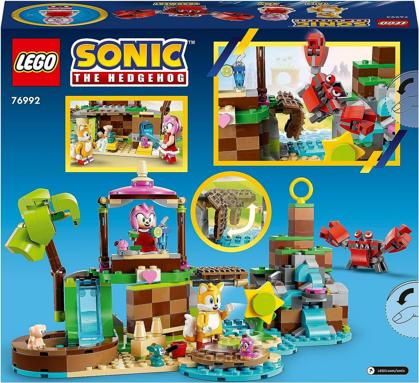 LEGO  76992 Sonic the Hedgehog Amy's Animal Rescue Island Playset, brinquedo montável com 6 personagens, incluindo figuras de Amy e Tails, presentes para crianças, meninos e meninas com mais de 7 anos