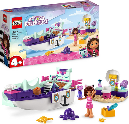 LEGO 10786 Gabby's Dollhouse Gabby & MerCat's Ship & Spa Boat Toy com salão de beleza, bonecos e acessórios, Playset para meninas, meninos, crianças de 4 anos ou mais