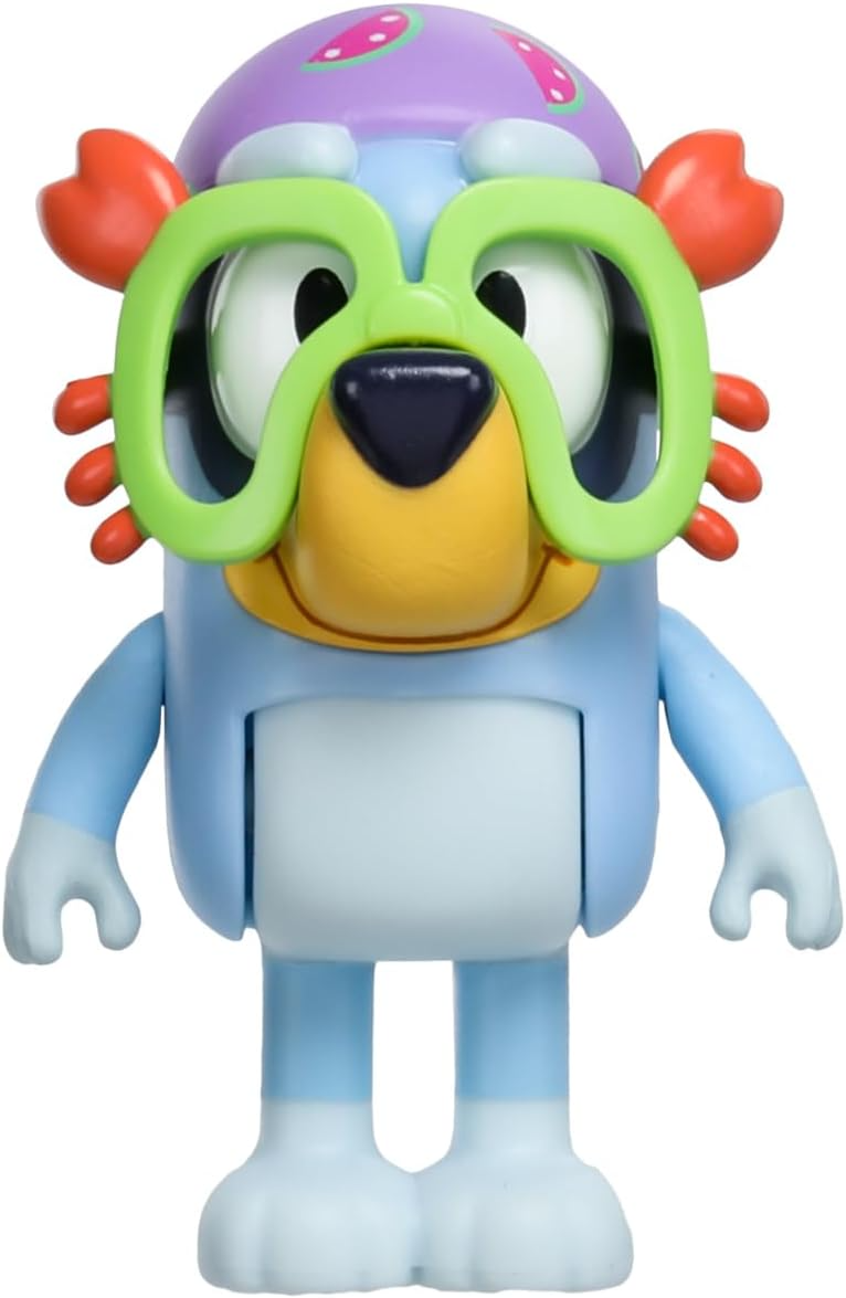 Bluey Playset de cabana de praia, com figura exclusiva de Bluey com óculos de proteção. Inclui 10 peças de jogo e folha de adesivos