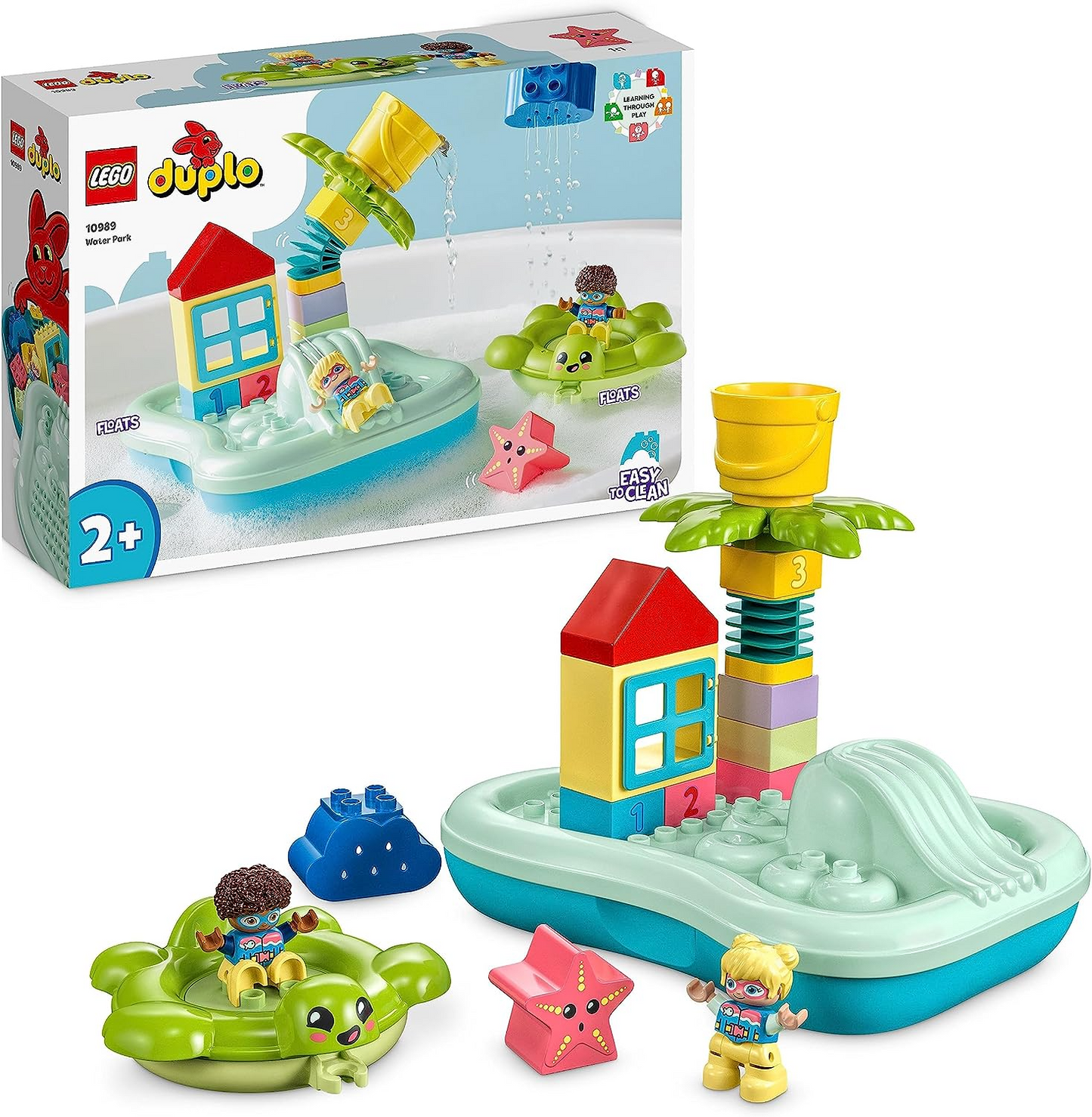 LEGO 10989 DUPLO Brinquedo de banho para parque aquático para crianças com mais de 2 anos de idade, com ilha flutuante, tartaruga e estrela, figuras de animais marinhos, brinquedos aquáticos fáceis de limpar para banheira