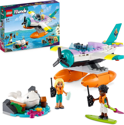 LEGO Conjunto de brinquedos de avião de resgate marítimo 41752 Friends, conjunto de cuidados com animais com figura de baleia e 2 minibonecas, presente de aniversário para meninas, meninos e crianças com mais de 6 anos de idade