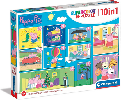 Clementoni 20271 18+30+48+60pzs Supercolor 10 en 1 Peppa Pig (3x18, 4x30, 2x48 y 1x60 piezas) - Puzzle para niños a partir de 4 años, multicolor, mediano