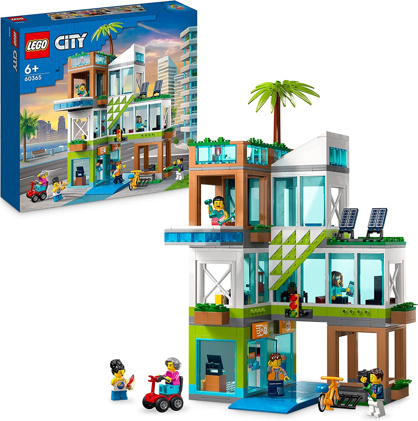 LEGO 60365 Prédio de apartamentos na cidade, conjunto de construção modular com quartos combináveis, loja, bicicleta de brinquedo e 6 minifiguras, presente de aniversário para crianças, meninos e meninas com mais de 6 anos