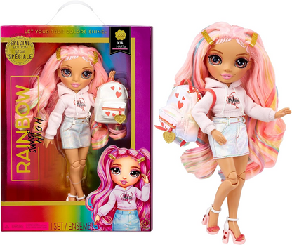 Rainbow High Rainbow Junior High Special Edition - KIA HART - Boneca fashion posável rosa de 9"/22,86 cm com acessórios e mochila macia aberta/fechada - Ótimo presente de brinquedo para crianças de 4 a 12 anos