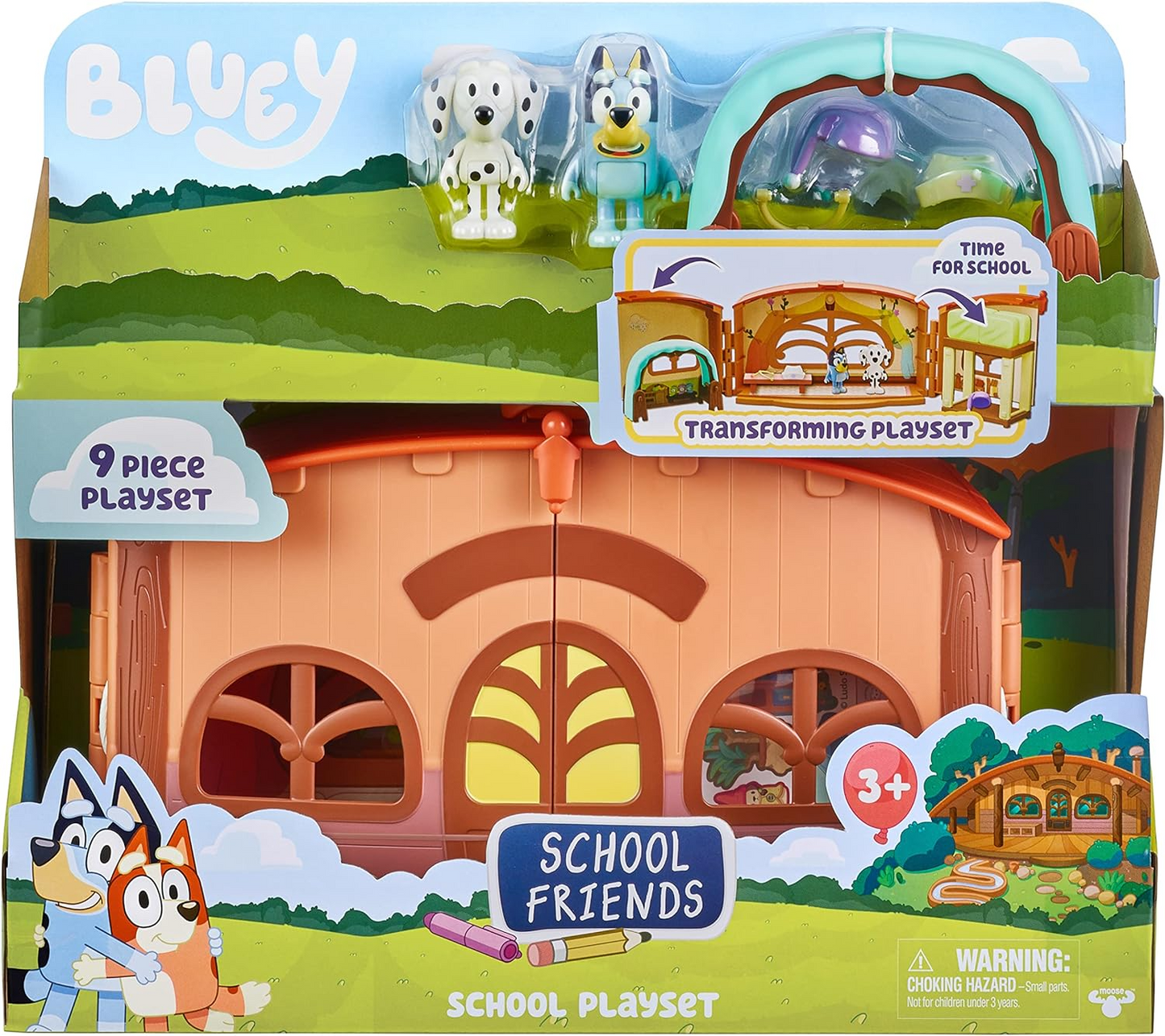 Bluey Amigos da escola - Playset escolar do Calypso, conjunto de figuras articuláveis de 2,5-3"